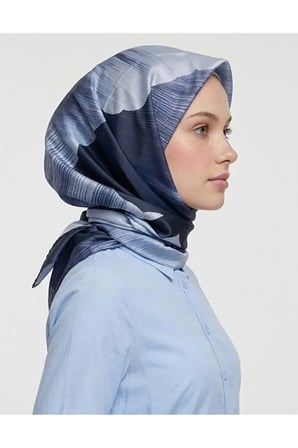 Bushu Çiçek Desenli Twill Eşarp Lacivert