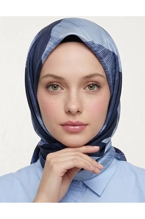 Bushu Çiçek Desenli Twill Eşarp Lacivert
