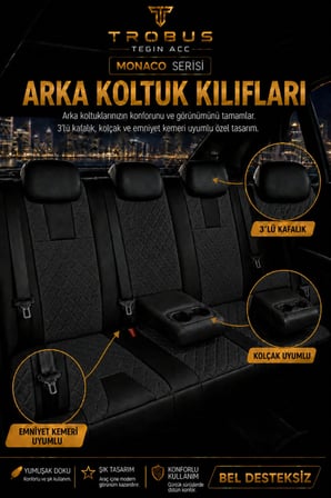 BMW 3 2005+ Uyumlu Monaco Serisi Eviza Deri Detaylı Siyah Koltuk Kılıfı