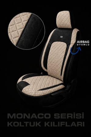 Citroen C4 X 2022+ Uyumlu Monaco Serisi Eviza Deri Detaylı Bej Siyah Koltuk Kılıfı