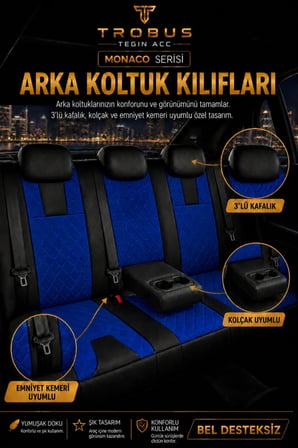 Citroen C4 2020+ Uyumlu Monaco Serisi Eviza Deri Detaylı Mavi Koltuk Kılıfı