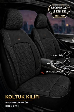 Citroen C4 2020+ Uyumlu Monaco Serisi Eviza Deri Detaylı Siyah Koltuk Kılıfı
