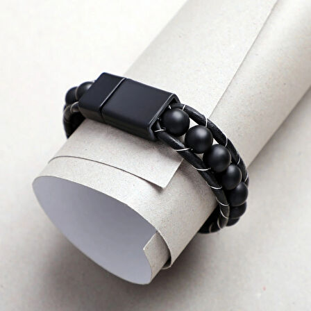 Moncuk Design Mat Oniks Taşı Örmeli Deri Bileklik 33512B2D8M7