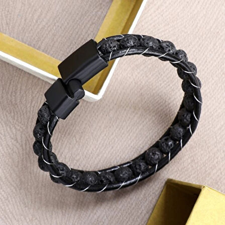 Moncuk Design Lav Taşı Doğaltaş Deri Bileklik 33512B2D8M3