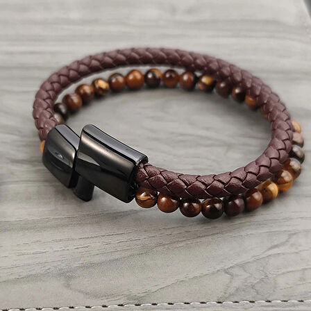 Moncuk Design Kaplan Gözü Doğaltaş Deri Erkek Bileklik 33512B7D8