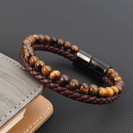 Moncuk Design Kaplan Gözü Doğaltaş Deri Erkek Bileklik 33512B7D8