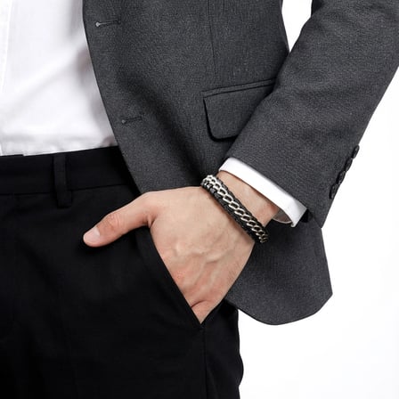 Moncuk Design Çift Zincir Çelik Ve Deri Bileklik 33514B2D2
