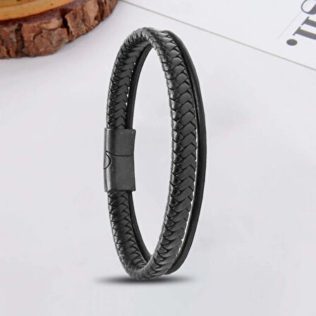 Moncuk Design Siyah Renk Çoklu Deri Bileklik 33513B5D1