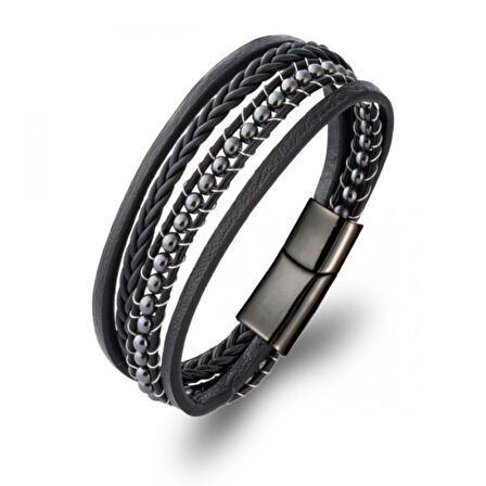 Moncuk Design Hematit Doğaltaş Ve Deri Çoklu Bileklik 33512B9D21