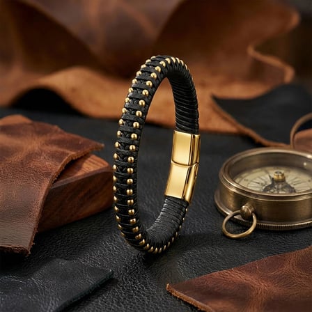 Moncuk Design Syah Deri Ve Sarı Damla Çelik Zincirli Bileklik 33514B1D2-4