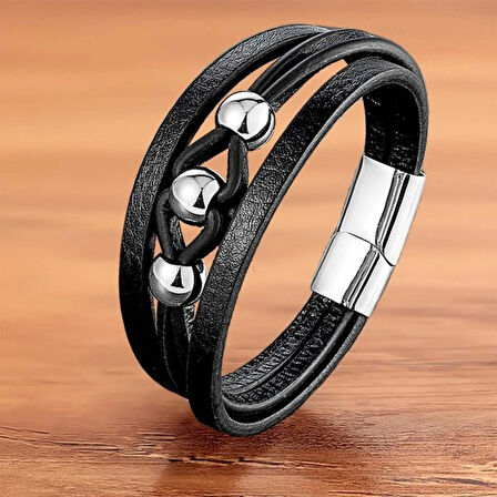 Moncuk Design Çelik Top Ve Siyah Deri Bileklik 33514B8D1