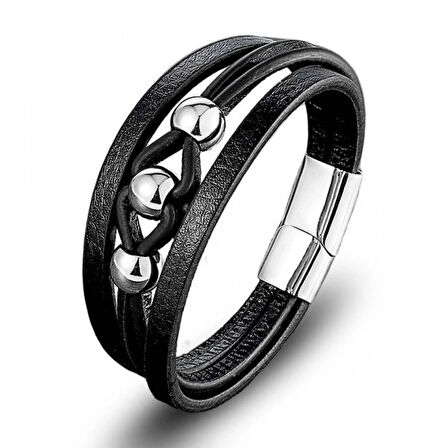 Moncuk Design Çelik Top Ve Siyah Deri Bileklik 33514B8D1