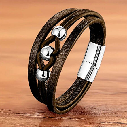 Moncuk Design Çelik Top Ve Kahve Deri Bileklik 33514B8D2