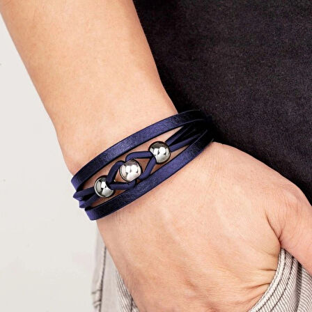 Moncuk Design Çelik Top Ve Lacivert Deri Bileklik 33514B8D3