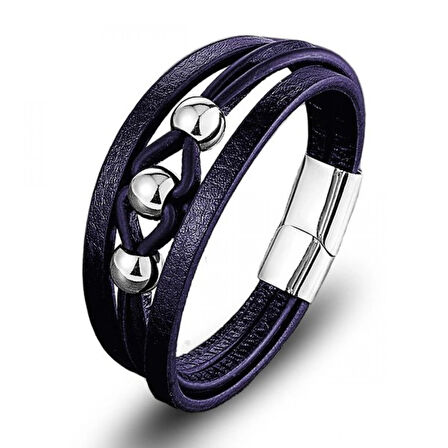 Moncuk Design Çelik Top Ve Lacivert Deri Bileklik 33514B8D3