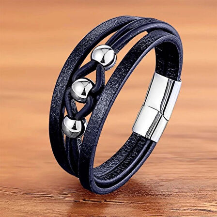 Moncuk Design Çelik Top Ve Lacivert Deri Bileklik 33514B8D3