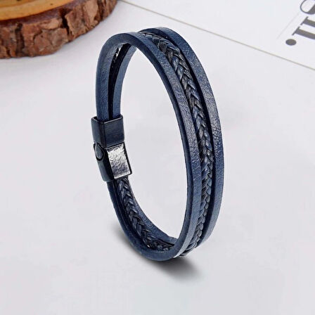 Moncuk Design Lacivert Siyah Saç Örgü Ve Çelik Bileklik 33513B10D1