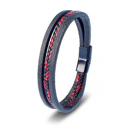 Moncuk Design Kırmızı Siyah Saç Örgü Ve Çelik Bileklik 33513B10D3