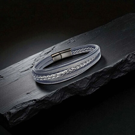 Moncuk Design Siyah Beyaz Çoklu Deri Bileklik 33513B2D9