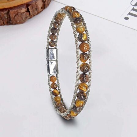 Moncuk Design Çelik Halat Ve Kaplan Gözü Doğaltaş Bileklik 33512B2DH13