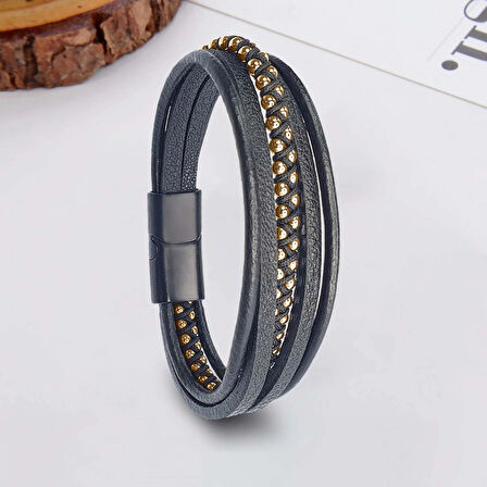 Moncuk Design Sarı Hematit Ve Çoklu Deri Bileklik 33514B3D2