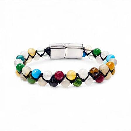 Moncuk Design Manyetik Kilitli Karışık Akik Çakra Bileklik 33512B11D6