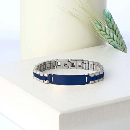 Moncuk Design Parlement Mavi İsim Yazılabilir Ful Çelik Bileklik 33511G2D3M