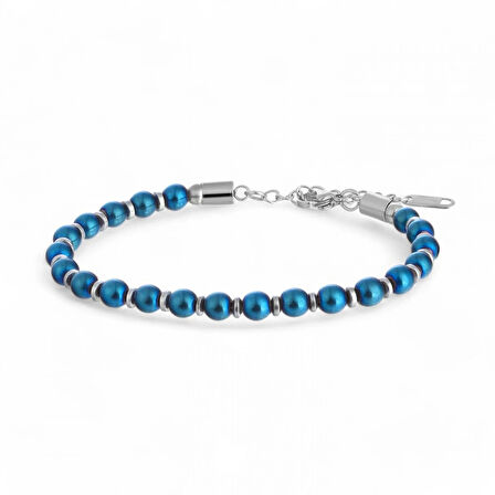 Moncuk Design Mavi Küre Hematit Doğal Taşlı Ayaranabilir Çelik Zincir Bileklik 33512B10D4