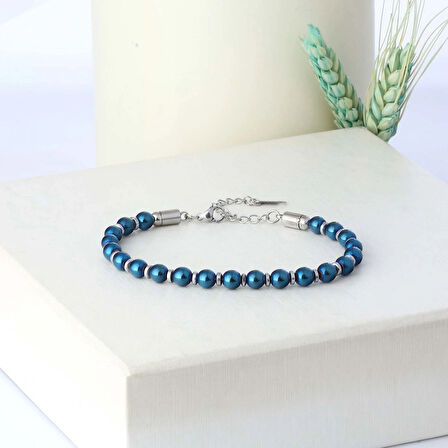 Moncuk Design Mavi Küre Hematit Doğal Taşlı Ayaranabilir Çelik Zincir Bileklik 33512B10D4
