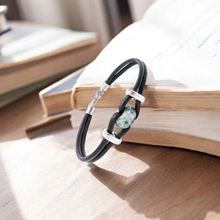 Moncuk Design Yeşil Jasper Doğal Taşlı Deri Ve Çelik Bileklik 33512B14D4