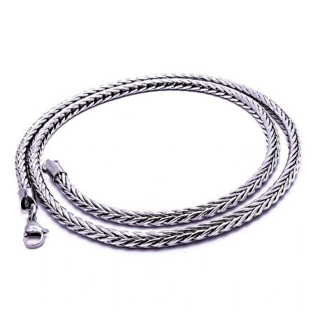 Moncuk Design Oval Kral Bakla Örgülü Çelik Kolye 4Mm 3351CEK050