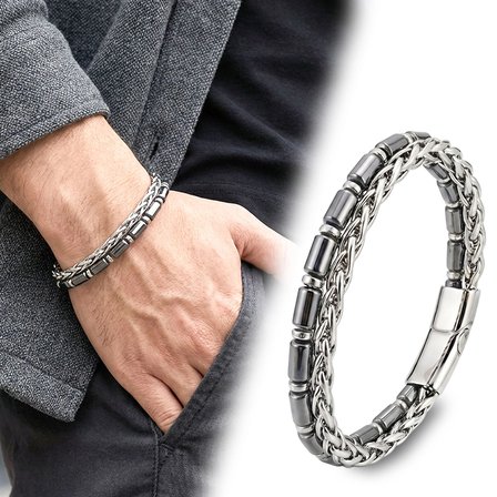 Moncuk Design Boru Kesim Hematit ve Çelik Zincir Erkek Bileklik 33512B21D2
