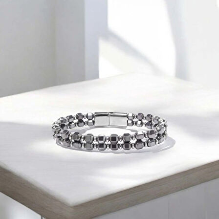 Moncuk Design Çelik Halatlı Elmas Kesim Hematit Ayarlanabilir Bileklik 33512B20D2