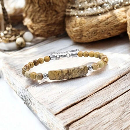 Moncuk Design Odun Jasper Doğaltaş Çelik Halat Ve Çelik Klipsli Bileklik 33512B19D3