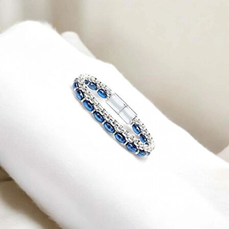 Moncuk Design Çelik Zincirli Gümüş Ve Mavi Arpa Hematit Bileklik 33512B21D5