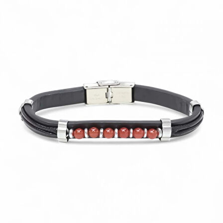 Moncuk Design Kırmızı Akik Taşlı Deri Bileklik 33511G6D4M