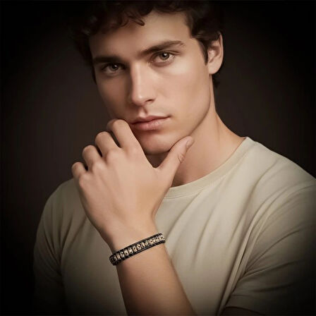 Moncuk Design Dalmaçya Jasper & Hematit Çelik Örgülü Deri Bileklik 33512B22D3