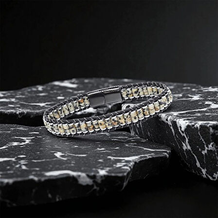 Moncuk Design Dalmaçya Jasper & Hematit Çelik Örgülü Deri Bileklik 33512B22D3