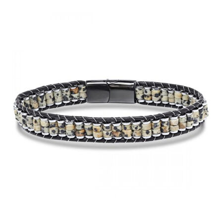 Moncuk Design Dalmaçya Jasper & Hematit Çelik Örgülü Deri Bileklik 33512B22D3