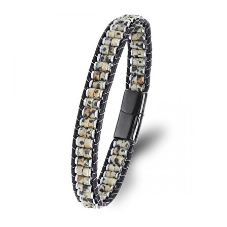 Moncuk Design Dalmaçya Jasper & Hematit Çelik Örgülü Deri Bileklik 33512B22D3