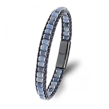 Moncuk Design Mavi Aventurin & Hematit Çelik Örgülü Deri Bileklik 33512B22D4