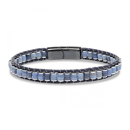 Moncuk Design Mavi Aventurin & Hematit Çelik Örgülü Deri Bileklik 33512B22D4