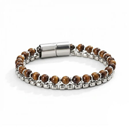 Moncuk Design Çelik Zincirli Kaplan Gözü Ve Hematit Bileklik 33512B21D8