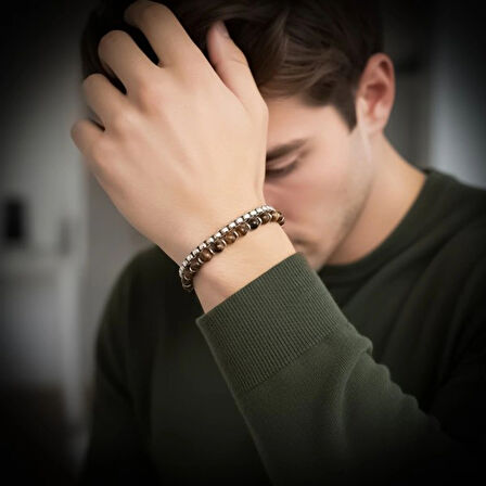 Moncuk Design Çelik Zincirli Kaplan Gözü Ve Hematit Bileklik 33512B21D8