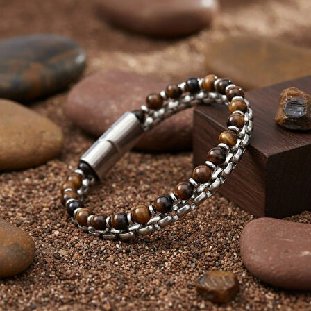 Moncuk Design Çelik Zincirli Kaplan Gözü Ve Hematit Bileklik 33512B21D8