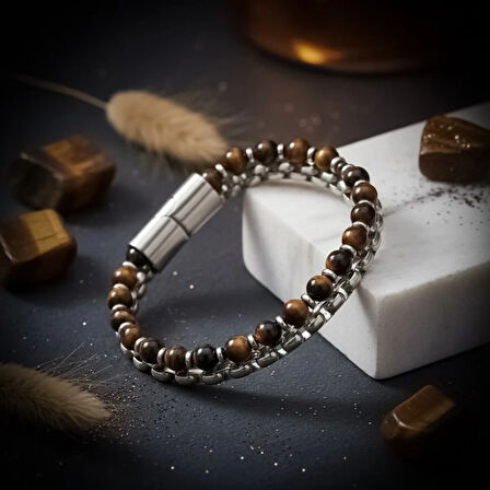 Moncuk Design Çelik Zincirli Kaplan Gözü Ve Hematit Bileklik 33512B21D8