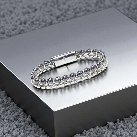 Moncuk Design Çelik Zincirli Hematit Ve Silver Hematit Bileklik 33512B21D9