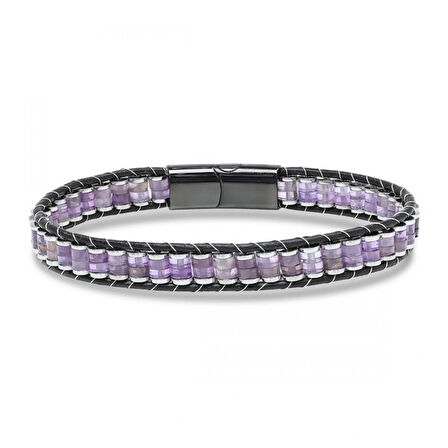 Moncuk Design Ametist & Hematit Çelik Örgülü Deri Bileklik 33512B22D7