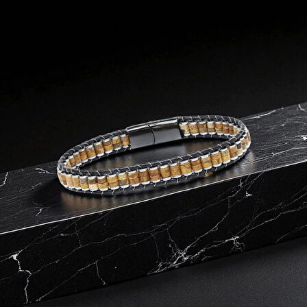 Moncuk Design Odun Jasper & Hematit Çelik Örgülü Deri Bileklik 33512B22D8