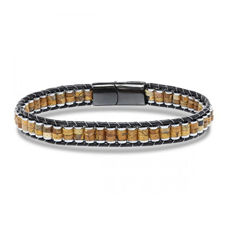Moncuk Design Odun Jasper & Hematit Çelik Örgülü Deri Bileklik 33512B22D8